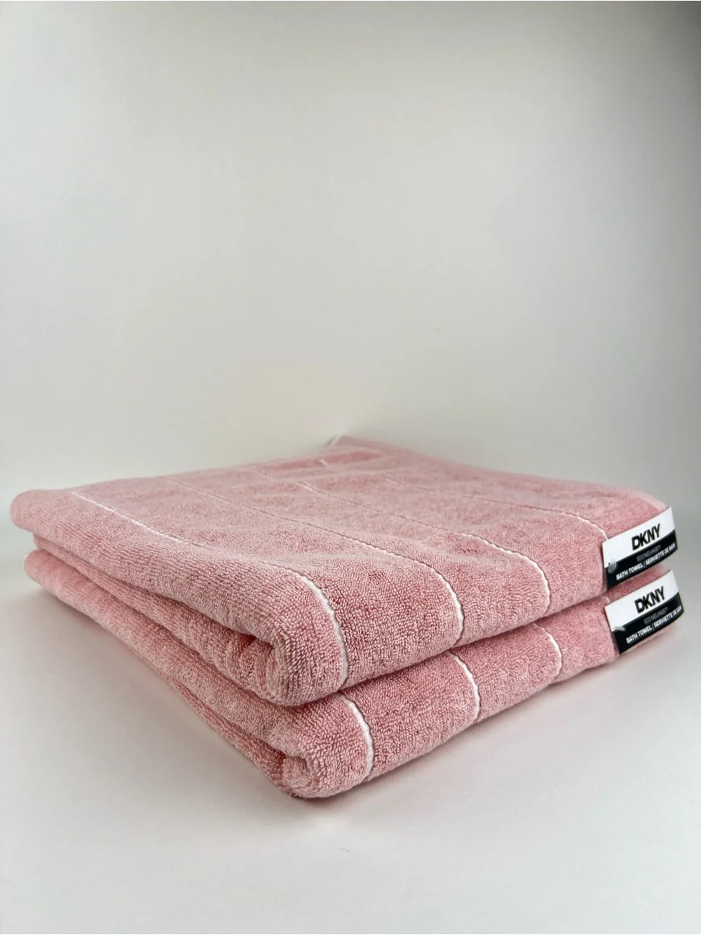 DKNY Bath Towels Eco Melange Light Pink White Soft 100% Cotton 2 Pc Set NEW